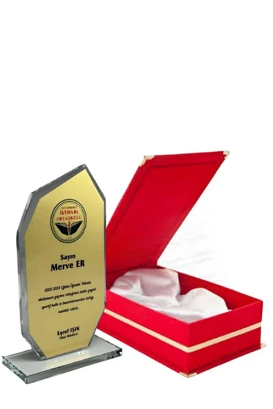 Kadife Kutulu Cam Plaket - Lüks Kutulu Kristal Plaket - Kırmızı Kutulu Cam Plaket ürün görseli