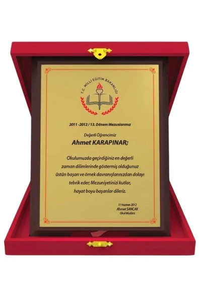 Kişiye Özel Mezuniyet Plaketi - Öğrenci Plaketi ( Büyük Boy ) ürün görseli