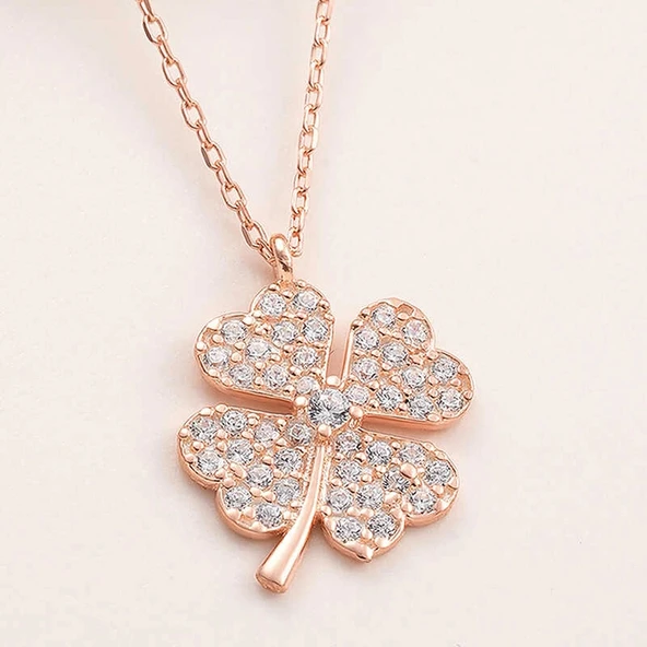 925 Ayar Gümüş Rose Dört Yapraklı Yonca Kadın Kolye ürün görseli 1