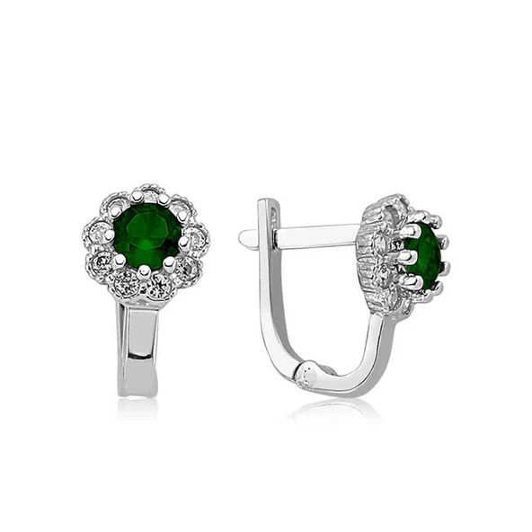 Gümüş Yeşil Çiçek Desenli Yuvarlak J Kadın Küpe ürün görseli 1