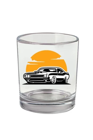 Araba Baskılı Viski Bardağı - Arabalı Bardak ürün görseli