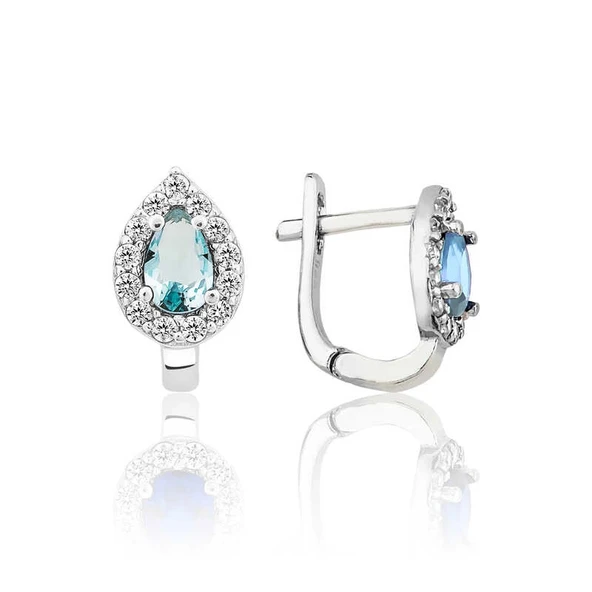 Gümüş Turkuaz Taşlı Damla J Kadın Küpe ürün görseli 1