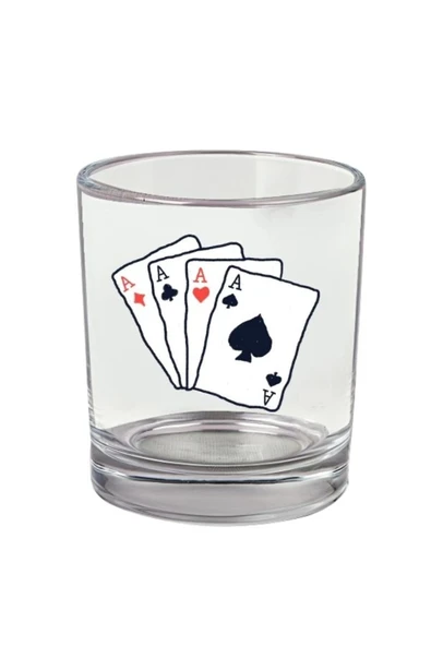 İskambil Baskılı Viski Bardağı - İskambil Kağıtlı Bardak ürün görseli