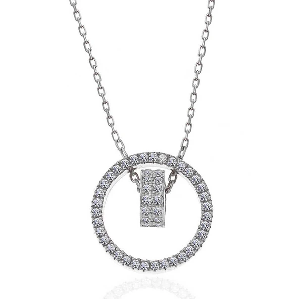 925 Ayar Gümüş İç İçe Geçmiş Halka Kadın Kolye - Resim 3