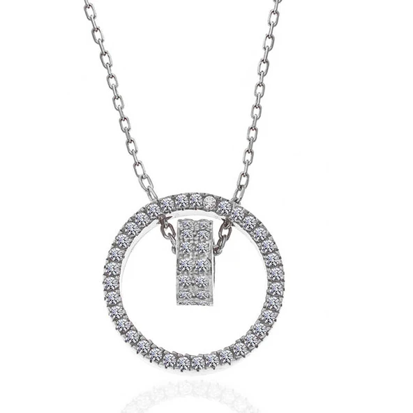 925 Ayar Gümüş İç İçe Geçmiş Halka Kadın Kolye - Resim 4