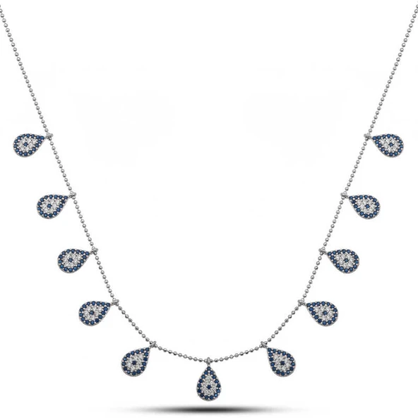 925 Ayar Gümüş Damla Nazarlı Şans Kadın Gümüş Kolye ürün görseli 1