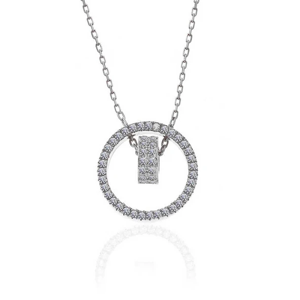 925 Ayar Gümüş İç İçe Geçmiş Halka Kadın Kolye - Resim 2