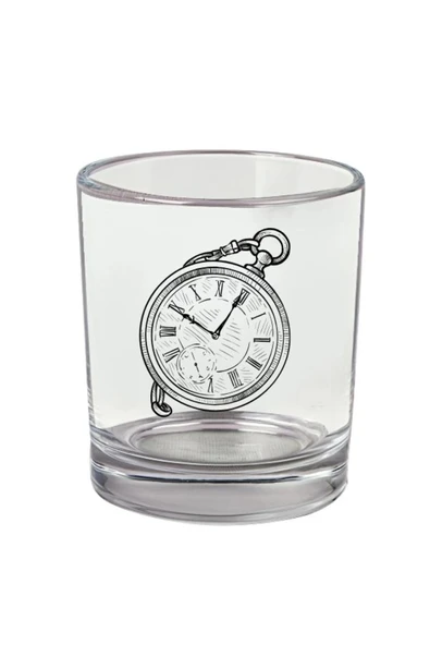 Cep Saat Baskılı Viski Bardağı - Nostaljı Bardak ürün görseli