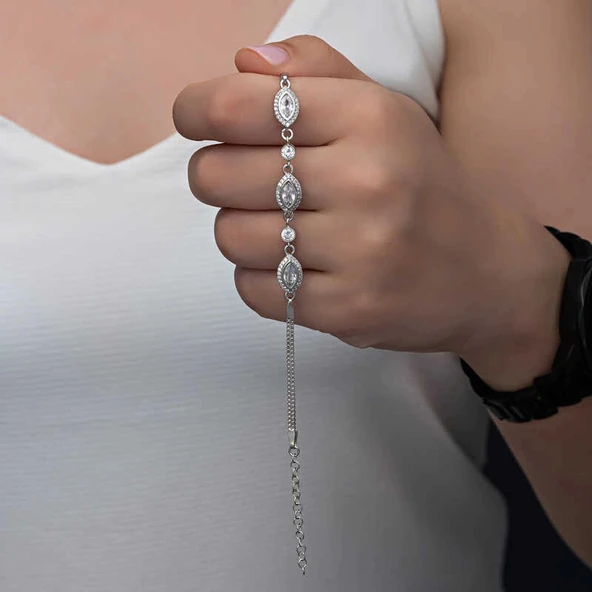 925 Ayar Gümüş Mekik Zirkon Taşlı Kadın Bileklik - Resim 2