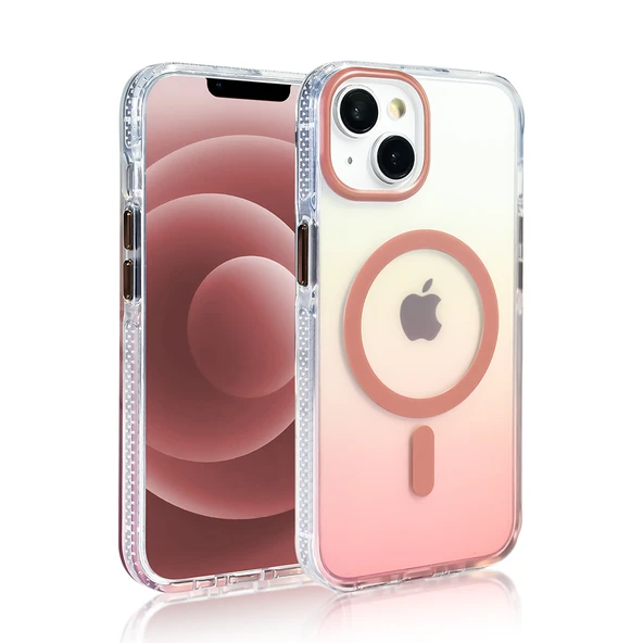 iPhone 13 Kılıf Kablosuz Şarj Özellikli Şeffaf Transparan Renk Geçişli Toros Kapak - Resim 3