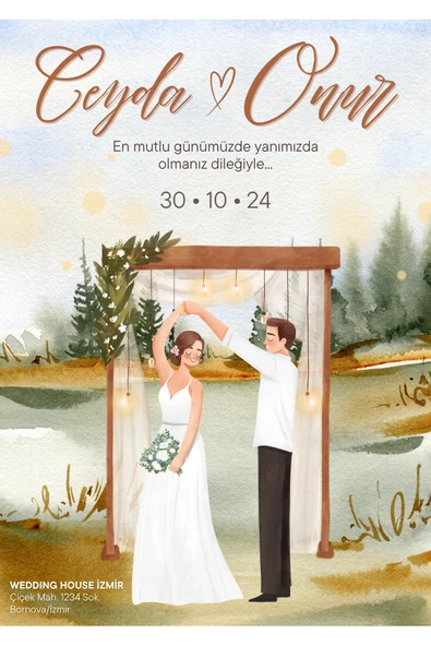 Kişiye Özel Davetiye - Düğün Davetiye - Nişan Davetiye - Nikah Davetiye ( Zarflı ) ( 50 Adet ) MDL 6 ürün görseli