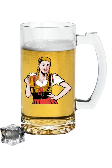 Bira İçen Kadın Baskılı Bira Bardağı - Bira Bardak ürün görseli