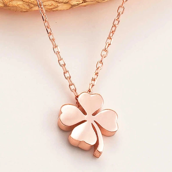 925 Ayar Gümüş Rose Dört Yapraklı Yonca Kadın Kolye ürün görseli 1