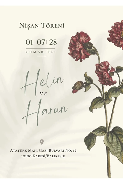 Kişiye Özel Davetiye - Düğün Davetiye - Nişan Davetiye - Nikah Davetiye ( Zarflı ) ( 50 Adet ) MDL 5 ürün görseli