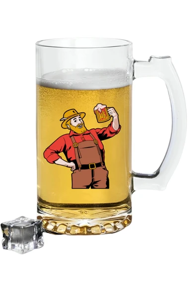 Bira İçen Erkek Baskılı Bira Bardağı - Bira Bardak ürün görseli