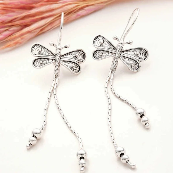 925 Ayar Gümüş Telkari Sallantılı Yusufçuk Kadın Küpe - Resim 3