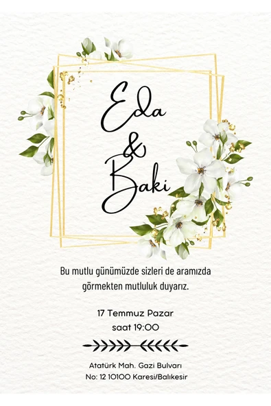 Kişiye Özel Davetiye - Düğün Davetiye - Nişan Davetiye - Nikah Davetiye ( Zarflı ) ( 50 Adet ) MDL 4 ürün görseli