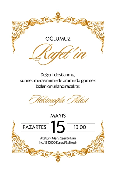 Kişiye Özel Davetiye - Sünnet Davetiye - Sünnet Davetiyesi ( Zarflı ) ( 50 Adet ) Model 4 - 1