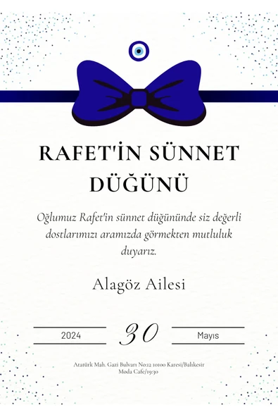 Kişiye Özel Davetiye - Sünnet Davetiye - Sünnet Davetiyesi ( Zarflı ) ( 50 Adet ) Model 3 ürün görseli