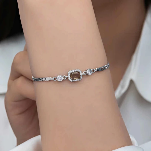 ​Gümüş Kare Zultanit Taşlı Kadın Bileklik - Resim 2