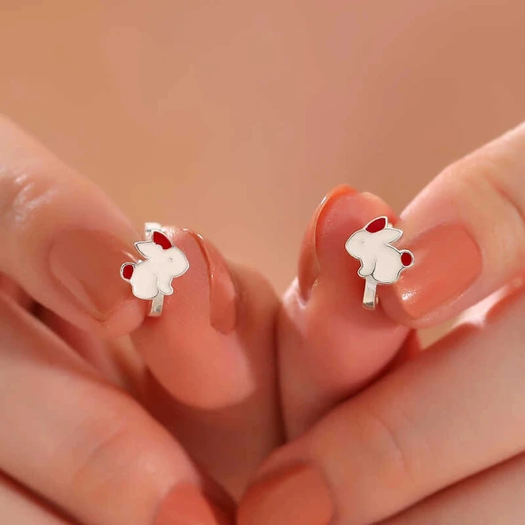 Gümüş Tavşan Çocuk Küpesi - Resim 2