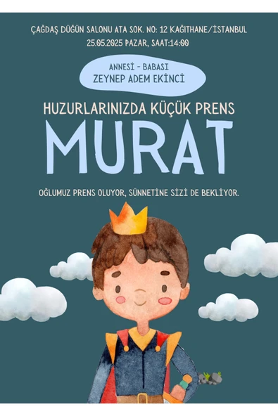 Kişiye Özel Davetiye - Sünnet Davetiye - Sünnet Davetiyesi ( Zarflı ) ( 50 Adet ) Model 2 ürün görseli