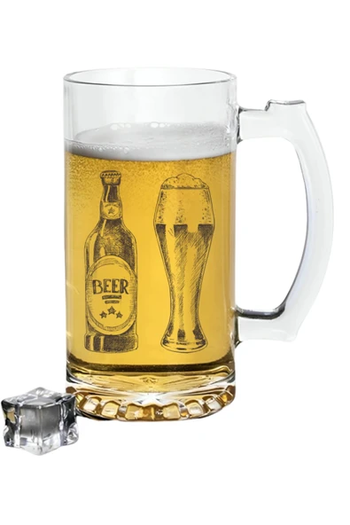 Bira Şişesi Baskılı Bira Bardağı - Bira Şişeli Bardak ürün görseli