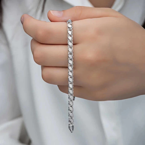 925 Ayar Gümüş Pullu Zincir Kadın Bileklik ürün görseli 1
