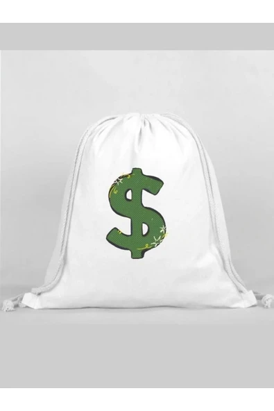 Dolar Baskılı Sırt Çantası - İp Büzgülü Spor Çanta ürün görseli