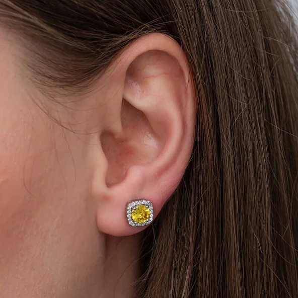 Gümüş Sarı Baget Taşlı Çivili Kadın Küpe - Resim 2