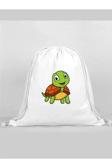 Kaplumbağa Baskılı Sırt Çantası - İp Büzgülü Spor Çanta ürün görseli