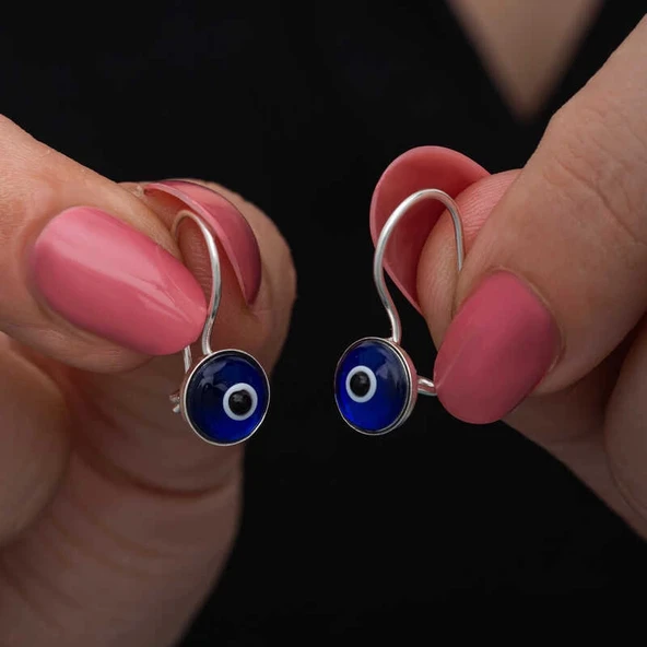 Gümüş Sallantılı Nazar Kadın Küpe - Resim 2