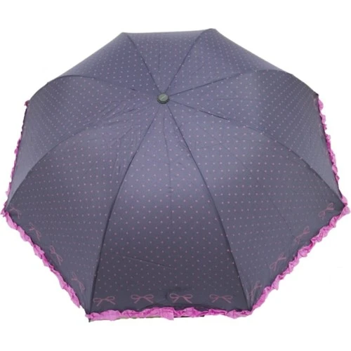 Marlux Kenarı Renkli Fırfır ve Fiyonk Detaylı Mavi Kadın Şemsiye - Resim 4