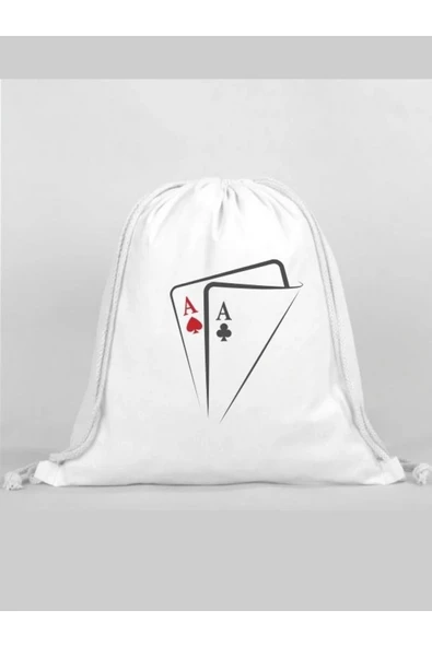 İskambil Kağıdı Baskılı Sırt Çantası - İp Büzgülü Spor Çanta ürün görseli