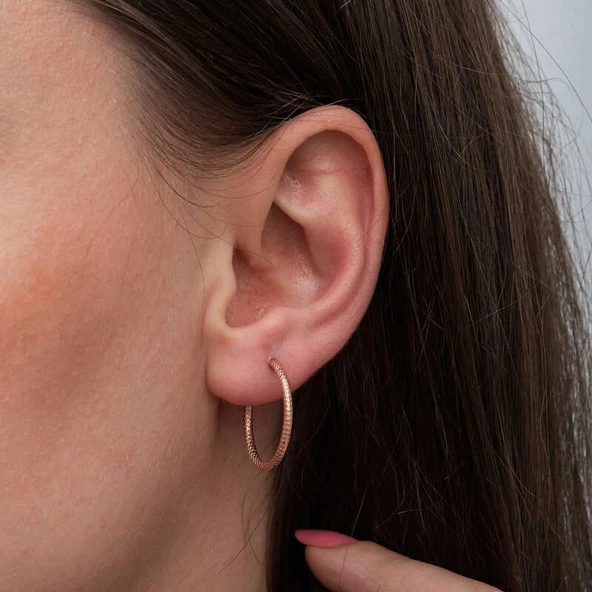 Gümüş Rose Kalemli Halka Kadın Küpe - Resim 5