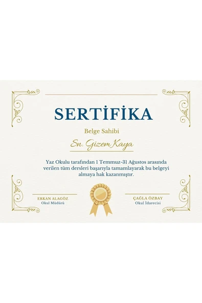 Kişiye Özel Sertifika - Mezuniyet Sertifikası - Başarı Sertifikası ( 10 Adet ) ürün görseli