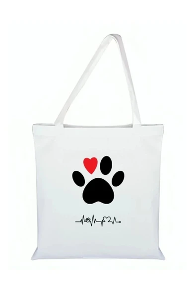 Köpek Patisi Baskılı Bez Çanta - Patili Çanta ürün görseli