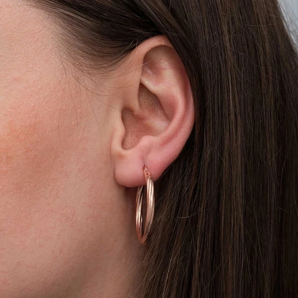 Gümüş Rose 3 mm Burgu Şarnel Küpe - Resim 3