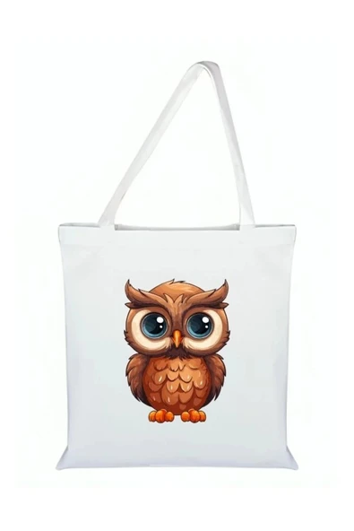 Baykuş Baskılı Bez Çanta - Baykuşlu Çanta ürün görseli