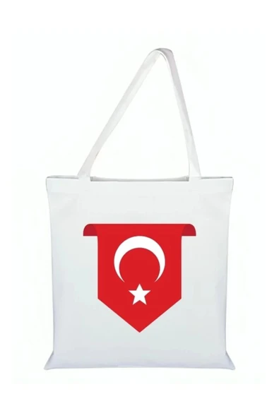 Türk Bayrağı Basılı Bez Çanta - Türk Bayraklı Çanta ürün görseli