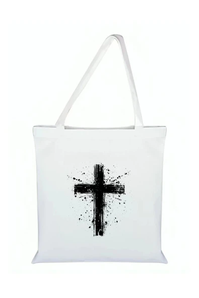 Haç İşareti Baskılı Bez Çanta - Haç İşaretli Çanta ürün görseli
