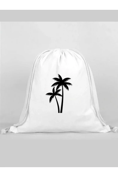 Palmiye Baskılı Sırt Çantası - İp Büzgülü Spor Çanta ürün görseli
