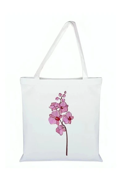 Orkide Baskılı Bez Çanta - Orkideli Çanta ürün görseli