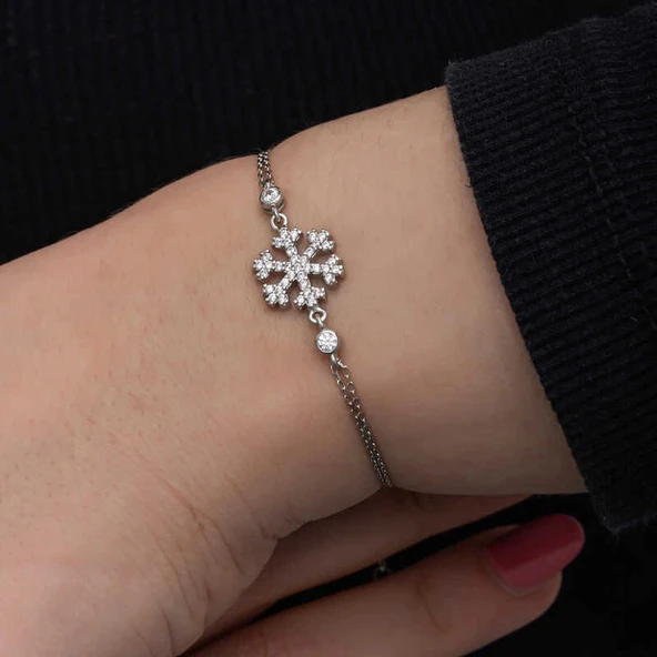 925 Ayar Gümüş Kar Tanesi Kadın Bileklik - Resim 2