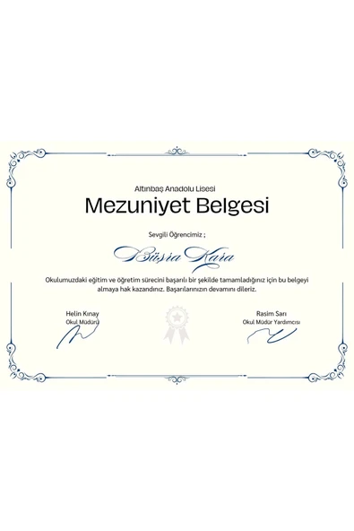 Kişiye Özel Sertifika - Mezuniyet Sertifikası - Mezuniyet Belgesi ( 10 Adet ) Sade ürün görseli