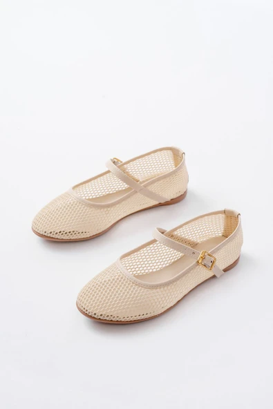 6325 Bej Fileli Baret Toka Detaylı Günlük Kadın Babet - Resim 3