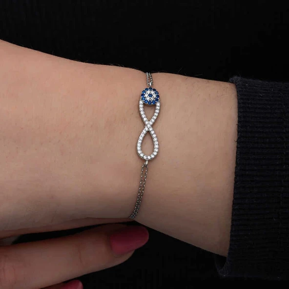 925 Ayar Gümüş Nazarlı Sonsuzluk Kadın Bileklik - Resim 4