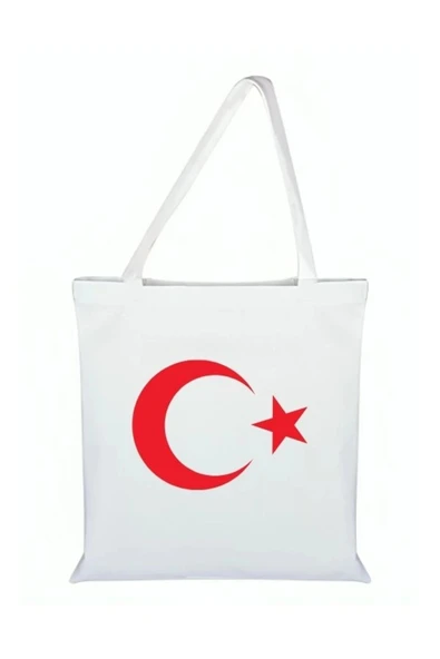 Ay Yıldız Baskılı Bez Çanta - Ay Yıldızlı Çanta ürün görseli