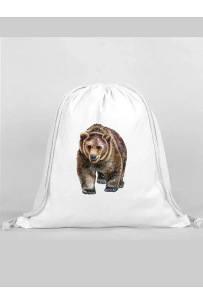 Ayı Baskılı Sırt Çantası - İp Büzgülü Spor Çanta ürün görseli