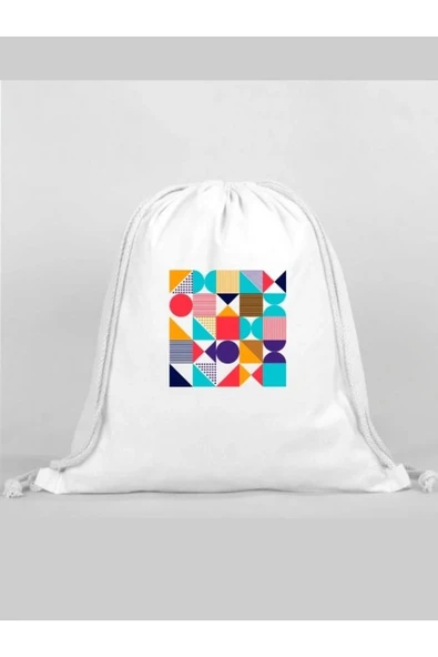 Geometrik Baskılı Sırt Çantası - İp Büzgülü Spor Çanta ürün görseli
